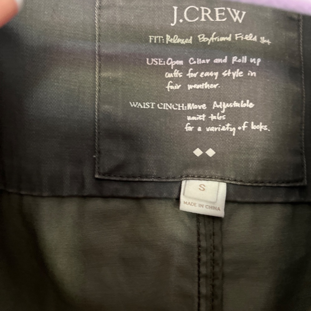 J Crew Green Cotton Twill Utility Jacket Women Small Snap Button Cargo Denim - Picture 3 of 7